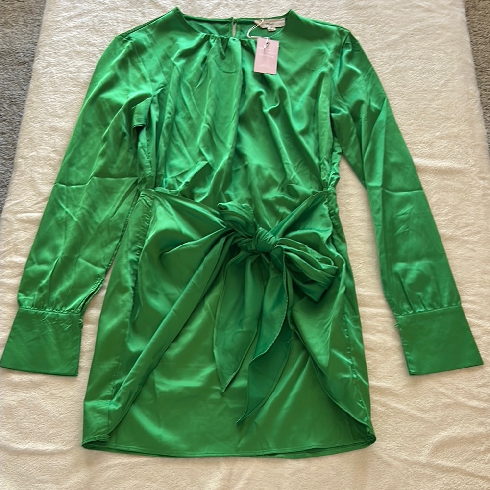 Green Satin Dress with Bow